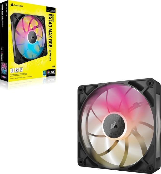 Image du produit Corsair RX MAX RGB Series, iCUE LINK RX140 MAX RGB, ventilateur RGB 140mm, ventilateur unique (140 mm, 1 x)