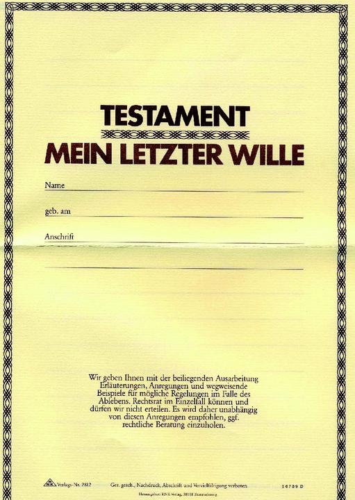 Nährwerte und Zutaten Rnk Verlag Testament Formulare 2812 (10 x)
