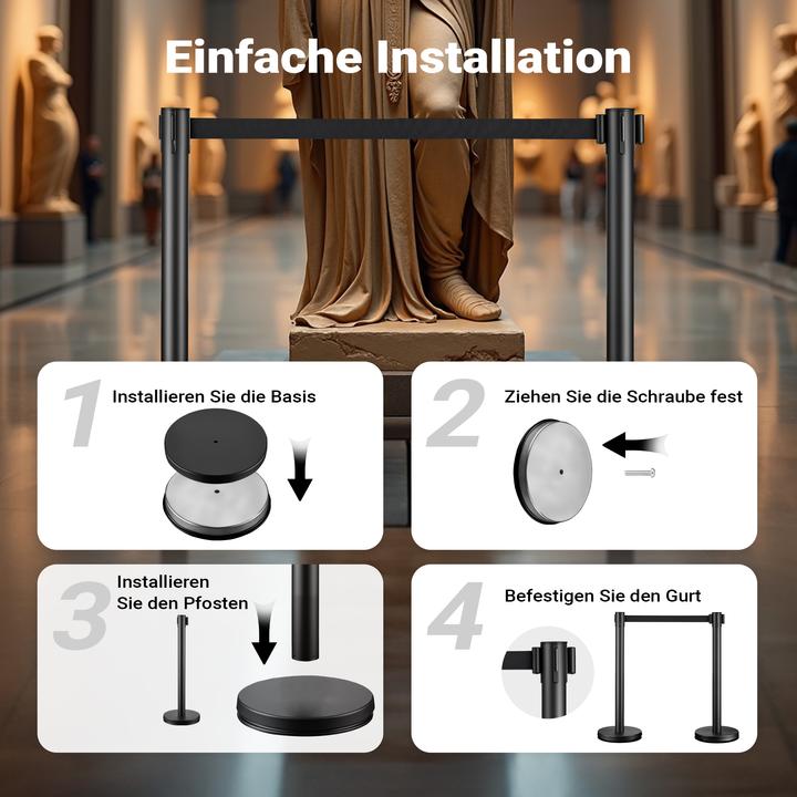Actual product image Wiltec Mobile barrier posts 32x7x90cm black steel crowd control system drawstring