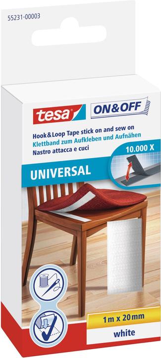 tesa ON&OFF Klettband zum Aufkleben&Aufnähen 20mmx100cm 6Stk (20 mm)