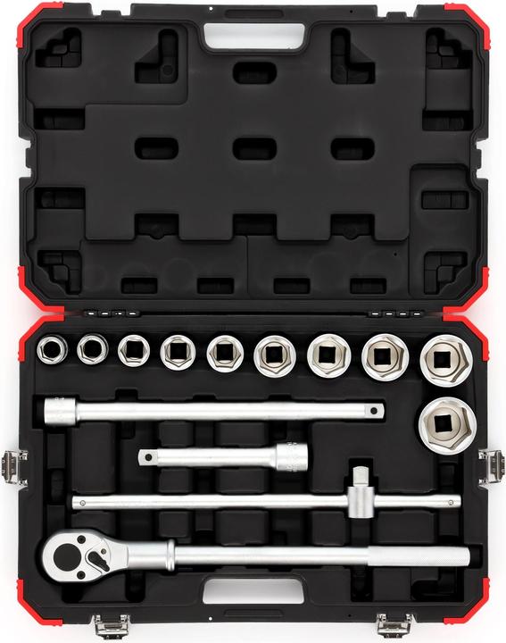 Actual product image Gedore Red red Socket set, 14 pieces, With reversible ratchet, Ratchet, Socket spanner, 3/4" (37 mm, 50 mm, 36 mm, 43 mm, 42 mm, 23 mm, 48 mm, 34 mm, 28 mm, 44 mm, 38 mm, 32 mm, 31 mm, 24 mm, 39 mm, 49 mm, 22 mm, 33 mm, 26 mm, 35 mm, 46 mm, 40 mm, 27 mm, 29 mm, 45 mm, 25 mm, 30 mm, 41 mm, 47 mm)