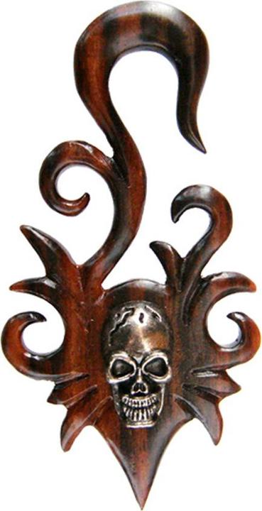 Star Piercing Ohrgewicht Haken Totenkopf aus Narra Holz (Organisch, Messing)