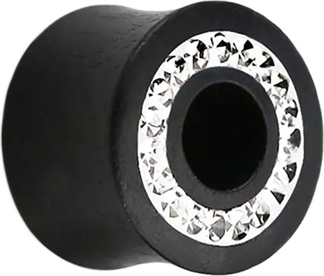 Star Piercing Flared Tunnel aus Areng Holz mit Kristall silber und Epoxy Schutzschicht (ohne Messing, Organisch)