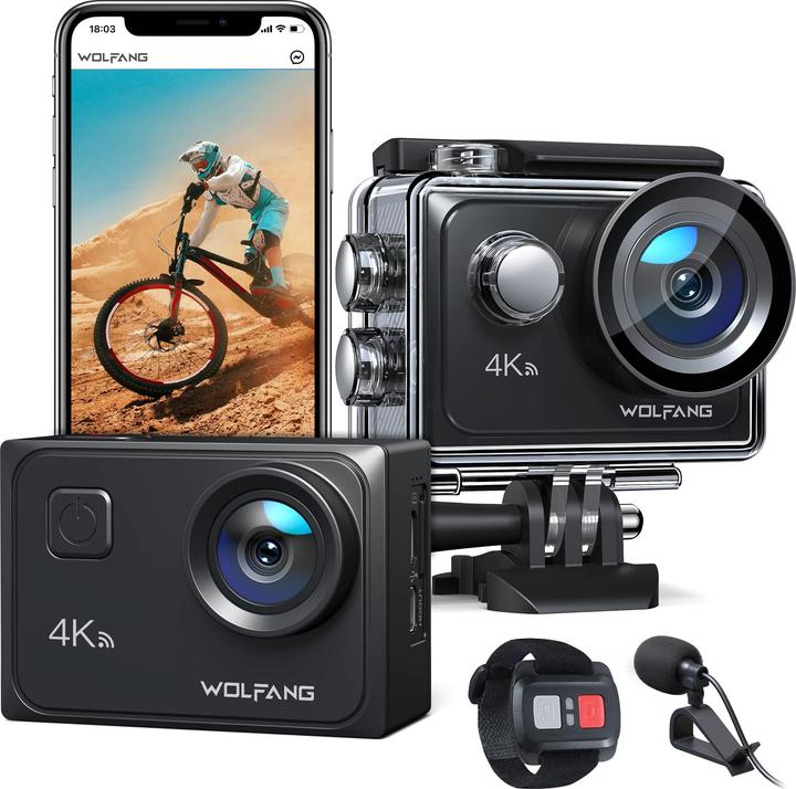 Produktbild Wolfang Action Cam 4K 60FPS, GA300, 2 Akkus und Zubehör