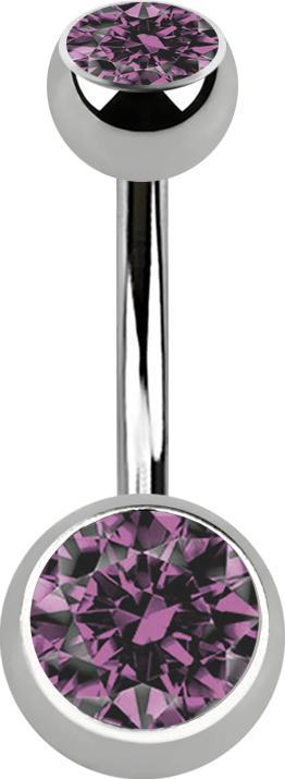 Star Piercing Banane silber mit zwei Kugeln silber Kristall hellviolett (Titan G23, ohne Messing)