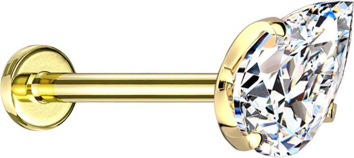 Actual product image Star Piercing Micro Threadless Labret vergoldet mit Kristalltropfen silber gefasst (without brass, Titanium G23)