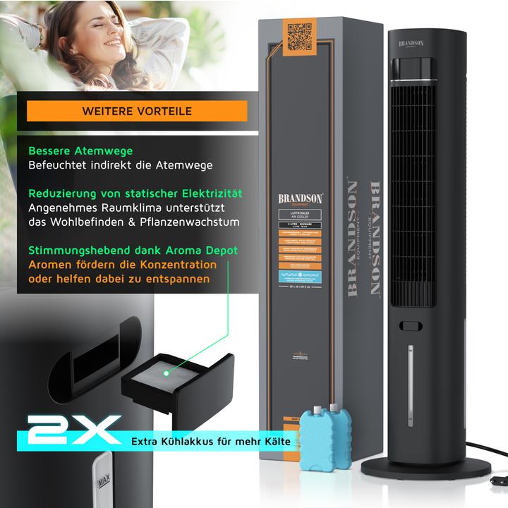 Produktbild Brandson Mobiler Luftkühler, Verdunstungskühler, Timer, Lüfter, Klimaanlage, 55W Wasserkühlung Turmventilator