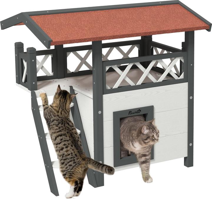 Produktbild PawHut Katzenhaus mit Treppe und Dach (Katze)