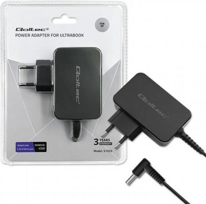 Immagine prodotto Qoltec 51030 Alimentatore Rocka Ultrabook HP 45W 19.5V 2.31A 4.5x3.0 Pin (45 W)