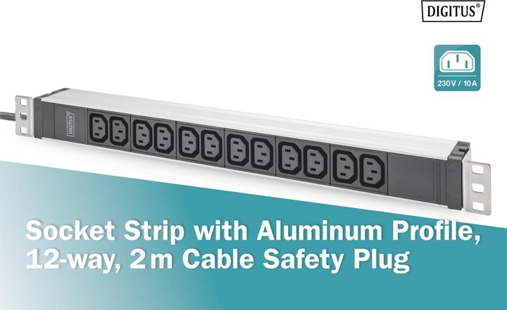 Produktbild Digitus 1U Aluminum PDU rackmountable 12xC13 16A 230VAC 50/60Hz Safety plug