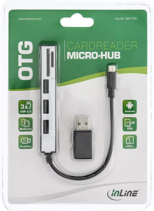 Produktbild InLine OTG Cardreader & 3-Port USB 2.0 Hub (USB 2.0)