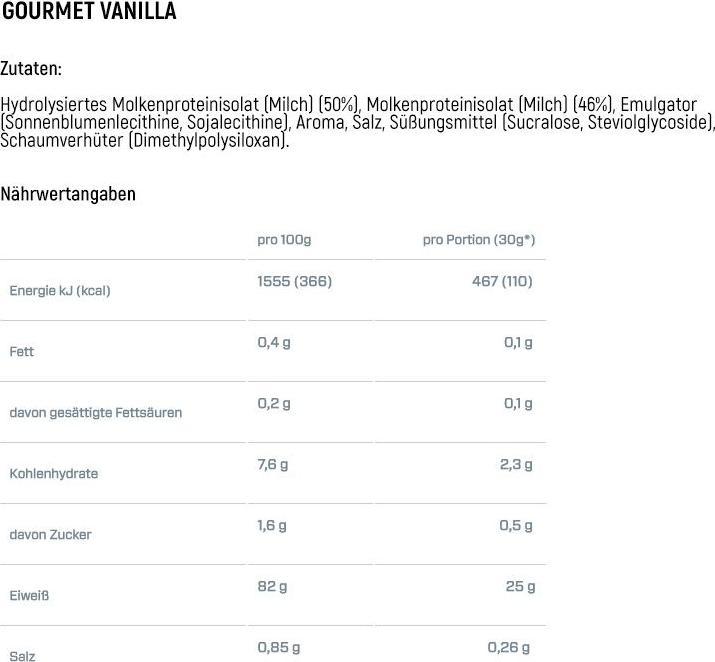 Valori nutrizionali e ingredienti Dymatize ISO 100 (Vaniglia, 1 pz., 932 g)