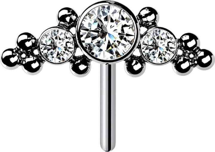 Star Piercing Threadless silber front mittig mit Kugeln und drei Kristalle silber (Titan G23, ohne Messing)