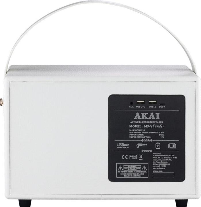 Produktbild INNE Akai M5-Thunder Weisser Tragbarer Bluetooth-Lautsprecher Im Retro-Stil (12 h, Akkubetrieb)