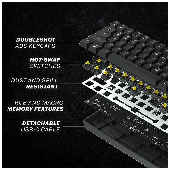 Actual product image HK Gaming Keyboard GK61 RGB Black with Gateron Mechanical Yellow Switches (mini 60% US Layout) (DE, Cable)