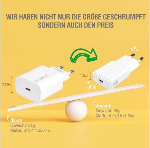 Immagine prodotto 4smarts Caricabatterie PDPlug Slim 20W GaN 1C e cavo USB-C 1,5m bianco (20 W)