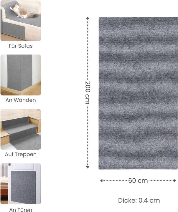 Produktbild Hermex Kratzmatte für Katzen Klettermatte Kratzschutz Kratzbrett Kratzwand (0.40 cm, Hellgrau)