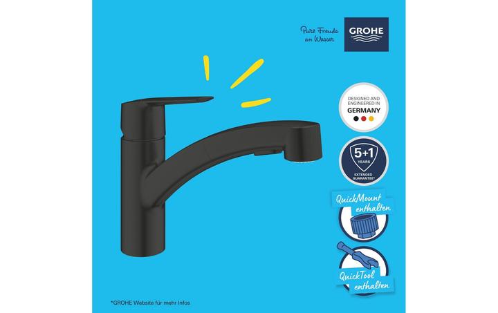 Actual product image Grohe Start QuickFix Küchenarmatur, Dual-Spülbrause, herausziehbar, schwenkbar, mattschwarz