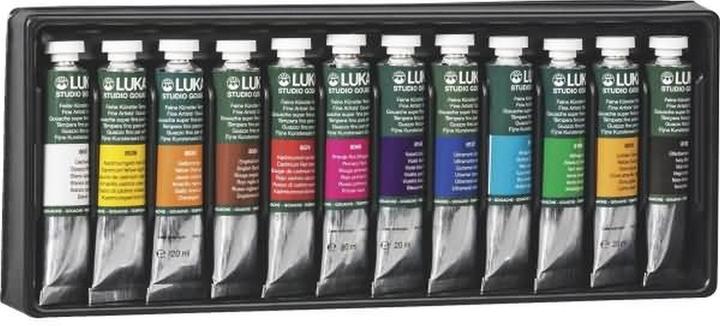 Actual product image Nerchau LUKAS STUDIO GOAUCHE - Premium Quality Artists' Gouache - Starter Set T12 with 12 x 20 ml (Multicoloured, 228 ml)
