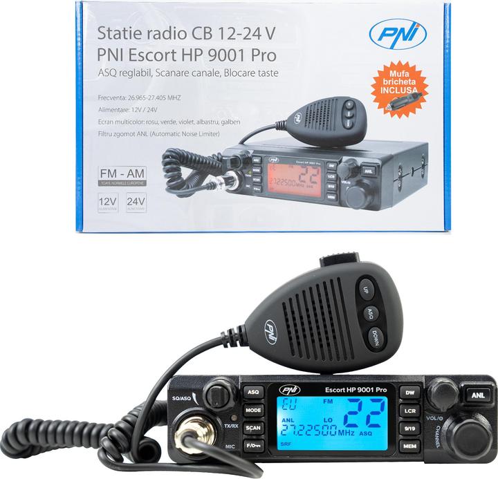 Image du produit PNI Radio CB Escort HP 9001 PRO ASQ réglable, AM-FM, 12V/24V, 4W, Scan, Dual Watch, ANL, plus