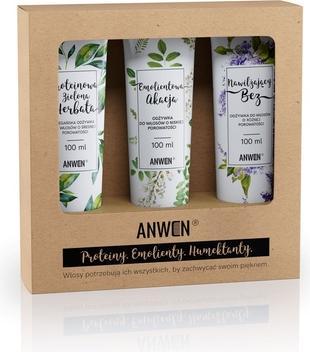 Anwen SET Odżywki do włosów o niskiej porowatości Proteinowa Zielona Herbata 100ml + Emolientowa (Flüssiges Shampoo)