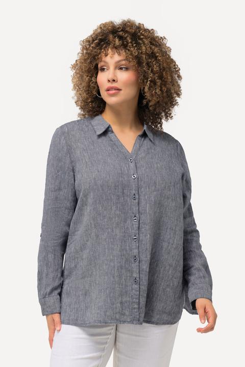 Produktbild Ulla Popken Bluse, Leinen, offener Kragen, Langarm (62)