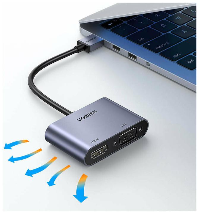 Produktbild Ugreen adapter converter USB - HDMI 1.3 (1920 x 1080@60Hz) + VGA 1.2 (1920 x 1080@60Hz) gray (CM449) (USB 3.0, 1.70 cm)