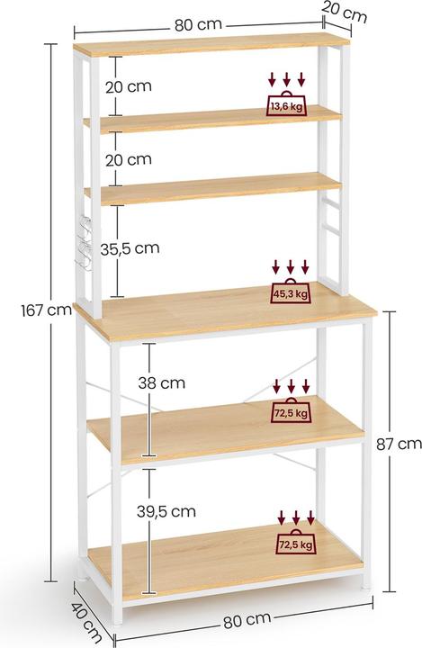 Immagine prodotto Vasagle Buffet (80 x 40 x 167 cm)