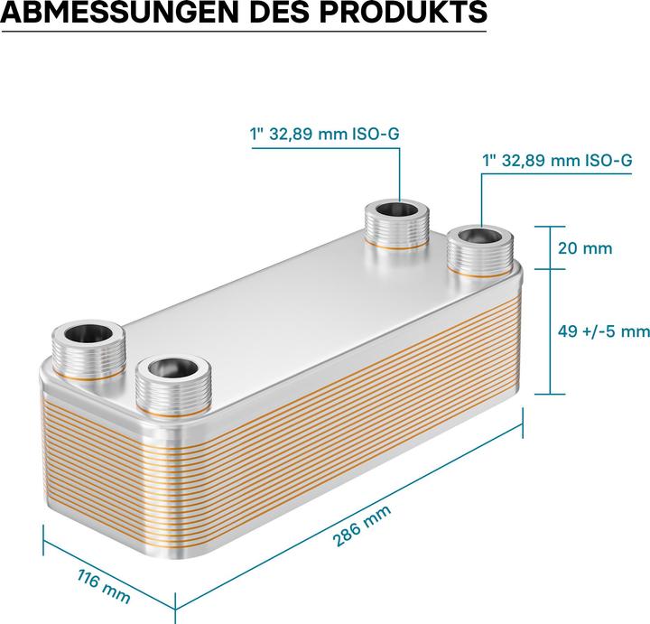 Image du produit Wiltec Hrale Échangeur de chaleur thermique inox 20 plaques max. 115 kW Eau Solaire