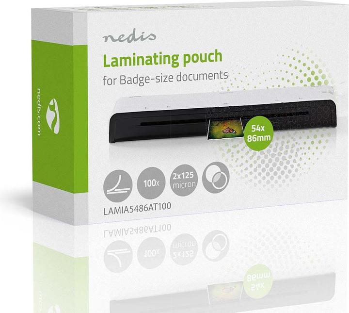 Image du produit Nedis Laminierfolie | 54x86mm | Dicke: 125 µm | verpackt zu: 100 Stück | PET | Transparent (100 pièce(s), 125 µm)
