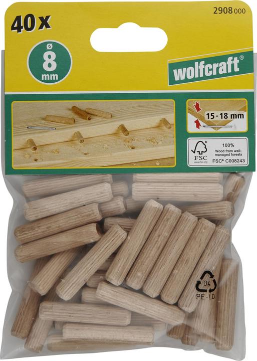 Produktbild wolfcraft wolfcraft 40 Langholzdübel Buche ø8x40mm (40 Stk.)