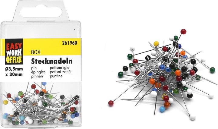 Produktbild Easy Work 80 Stecknadeln farblich sort.