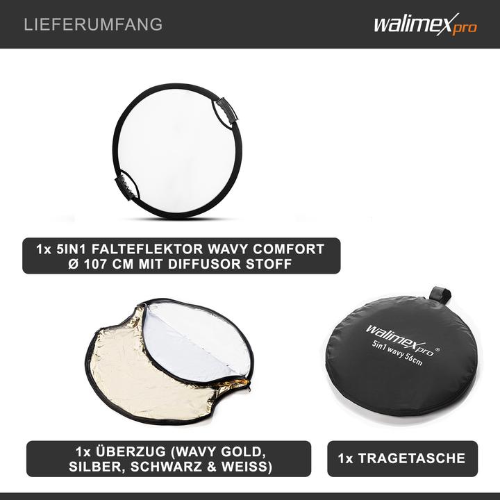 Actual product image Walimex pro Pro 5 in 1 Faltreflektor wavy comfort (Folding reflector, 107 cm)