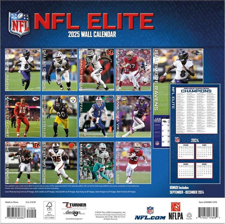 Produktbild NFL - Elite - 30.5 x 30.5 cm Wandkalender 2025 (30.5 x 30.5 cm, Französisch, Italienisch, Spanisch, Deutsch, Englisch)