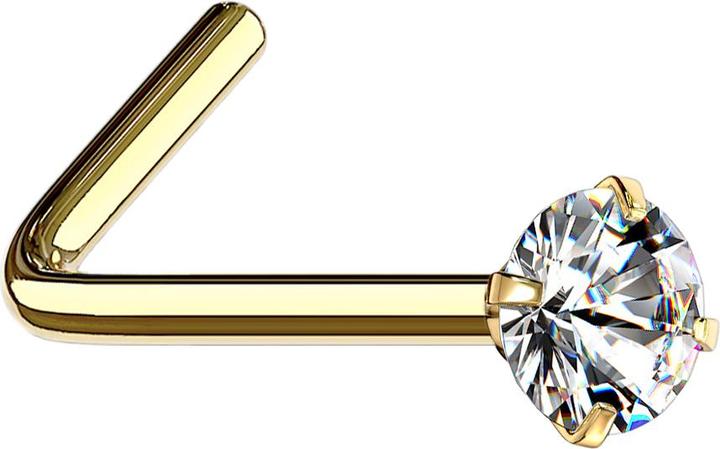 Star Piercing Nasenstecker gewinkelt vergoldet runder Kristall silber gefasst (Chirurgenstahl 316L, ohne Messing)