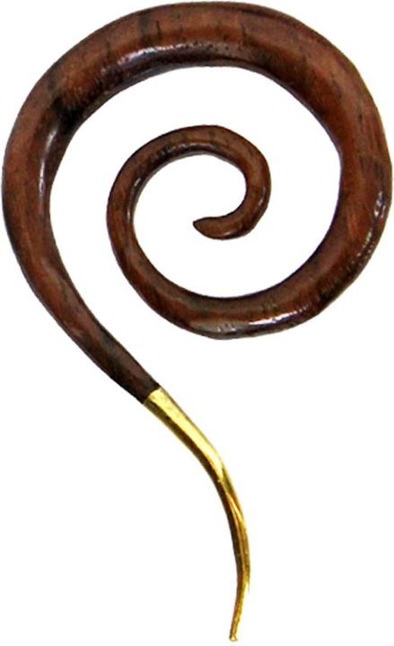 Star Piercing Ohrgewicht Spiralentropfen mit vergoldeter Spitze aus Narra Holz (Organisch, Messing)