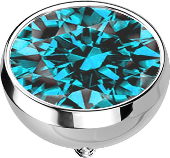 Star Piercing Dermal Anchor Halbkugel silber mit Kristall aqua (Chirurgenstahl 316L)