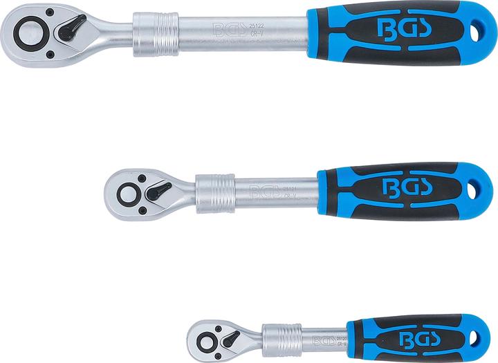 Image du produit BGS Jeu de cliquets réversibles | extensible | Sortie carré extérieur 6,3 mm (1/4") - 10 mm (3/8") - (3/8", 1/4", 1/2")