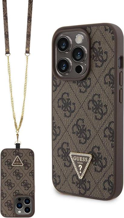 Produktbild Guess PU Leather Metal Logo Strass Crossbody Case für Apple iPhone 15 Pro - brown (Apple iPhone 15 Pro)