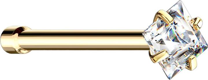 Star Piercing Nasenstecker gerade vergoldet quadratischer Kristall silber gefasst (ohne Messing, Chirurgenstahl 316L)