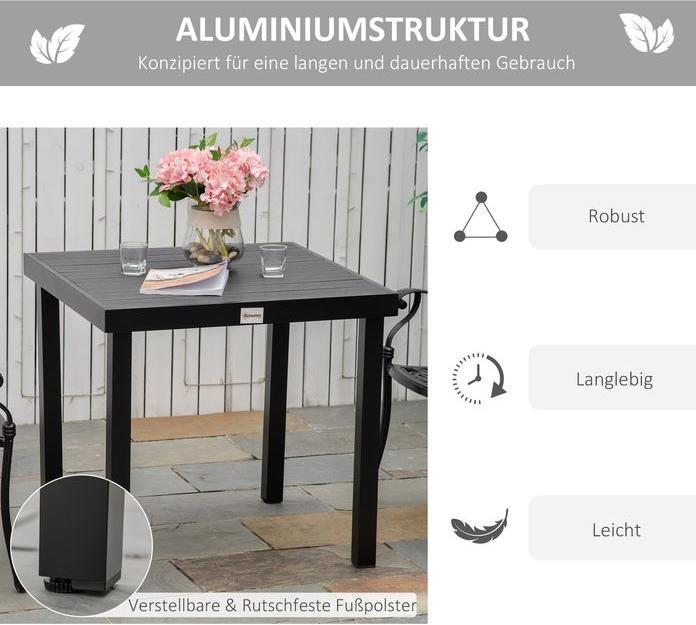 Produktbild Swisshandel24 Gartentisch für 4 Personen Esstisch Aluminiumtisch Gartenmöbel Loungemöbel pflegeleicht Kunststoff S (78 cm)