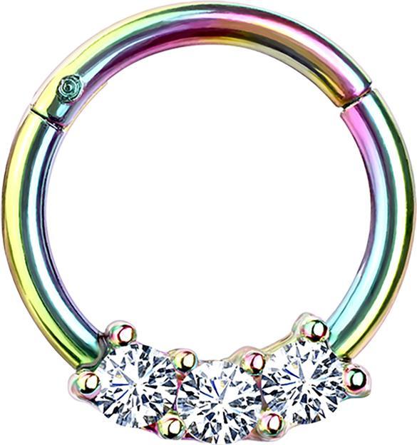 Actual product image Star Piercing Micro segment ring hinged coloured three crystals silver (Surgical steel 316L, without brass)