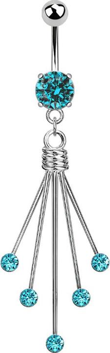 Star Piercing Banane silber mit Anhänger fünf Kristall Nadeln aqua (Chirurgenstahl 316L, ohne Messing)