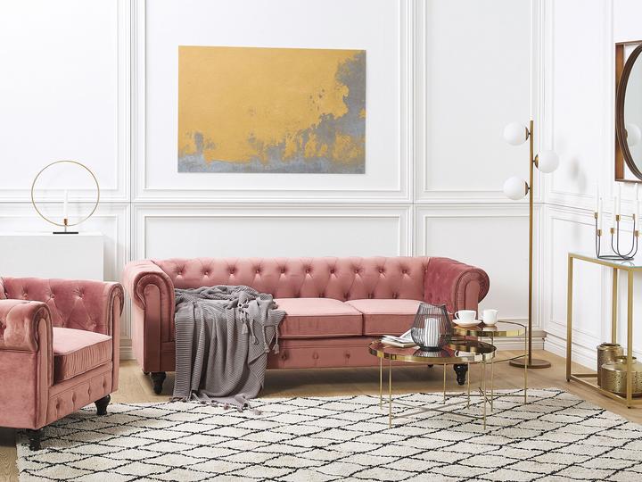 Produktbild Beliani Sofa Set Samtstoff rosa 4-Sitzer CHESTERFIELD (3-Sitzer)
