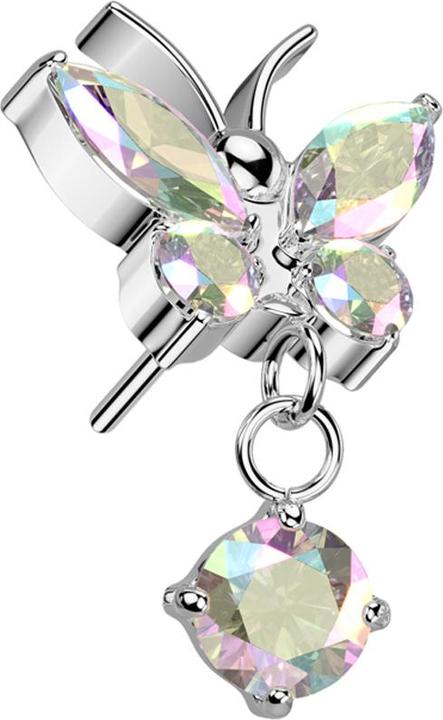 Actual product image Star Piercing Threadless Schmetterling silber Kristalle multicolor Anhänger Kristall multicolor (without brass, Titanium G23)