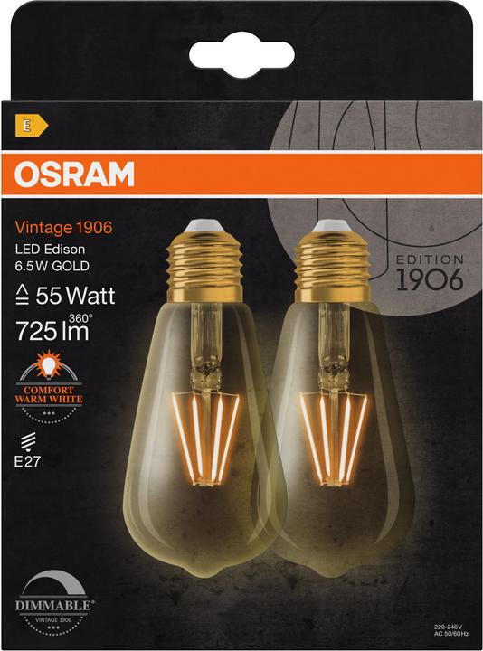 Actual product image Osram Vintage 1906 (E27, 6.50 W, 725 lm, 2 x, E)