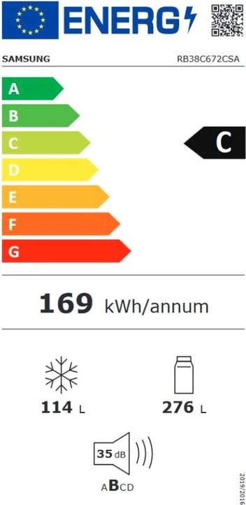 Etichetta energetica Samsung RB38C672CSA frigorifero Combinato EcoFlex AI Libera installazione con congelatore Wifi 2m 39 (390 l)