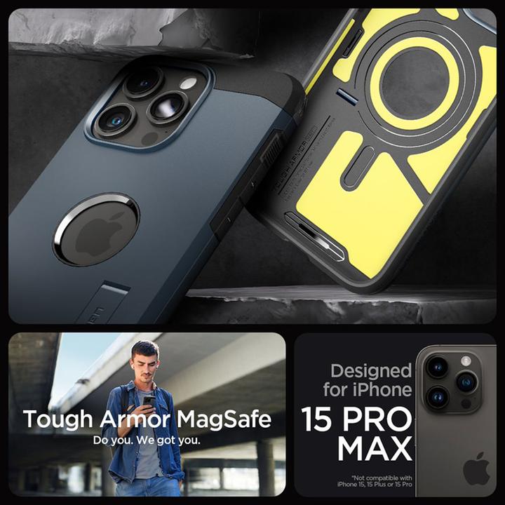 Immagine prodotto Spigen Tough Armor MagSafe, metallo ardesia - iPhone 15 Pro Max (Apple iPhone 15 Pro Max)