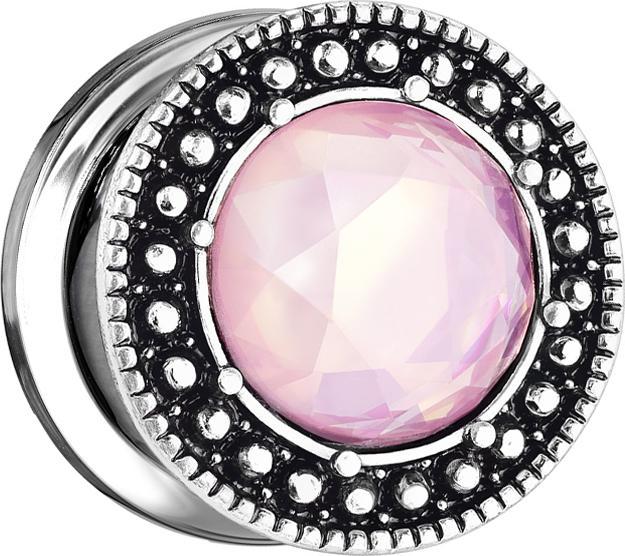 Star Piercing Flesh Plug Steinkristall pink (Messing, Chirurgenstahl 316L)