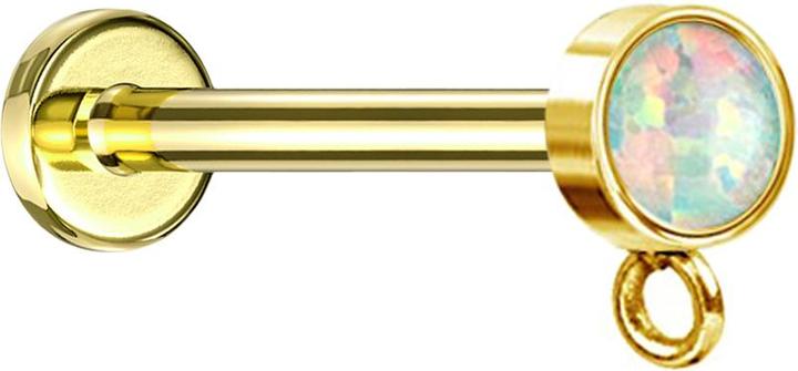 Star Piercing Micro Labret Innengewinde vergoldet mit Zylinder Opal weiss Ring für Anhänger (Chirurgenstahl 316L)